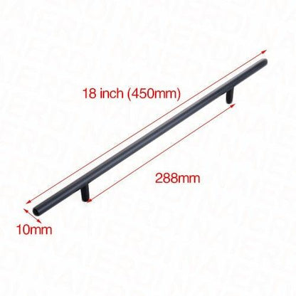 Stevvex black brushed stainless steel cupboard handle, 18 inch long with 288mm mounting spacing on Tampa Home & Garden Store