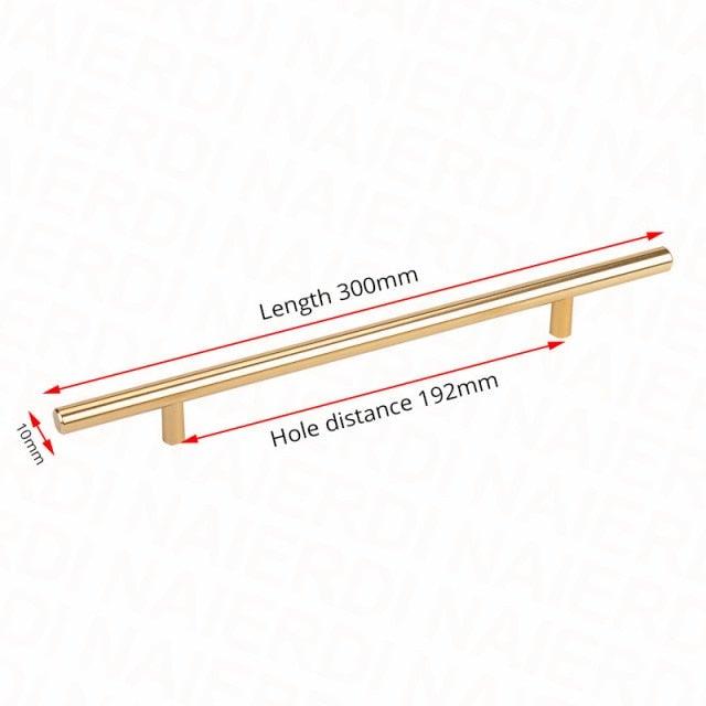 Brushed gold cabinet handle, long tubular pull with two mounting posts, 300mm length on Tampa Home & Garden Store