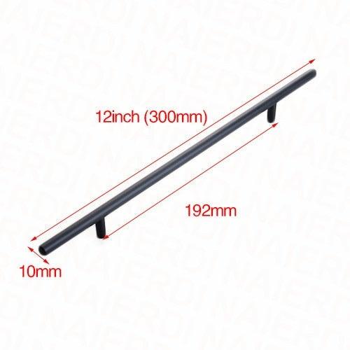 Black cupboard handle, 12 inch (300mm) long, 10mm diameter bar with two mounting posts on Tampa Home & Garden Store