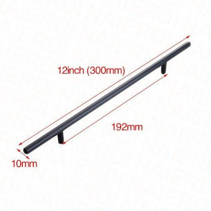 Black cupboard handle, 12 inch (300mm) long, 10mm diameter bar with two mounting posts on Tampa Home & Garden Store