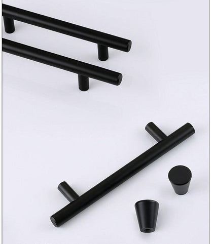 Stevvex matte black stainless steel cabinet handles set with cylindrical bar pulls and end caps on Tampa Home & Garden Store