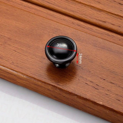 Stevvex black circular cabinet knob, 30mm diameter brushed finish for kitchen cabinets on Tampa Home & Garden Store