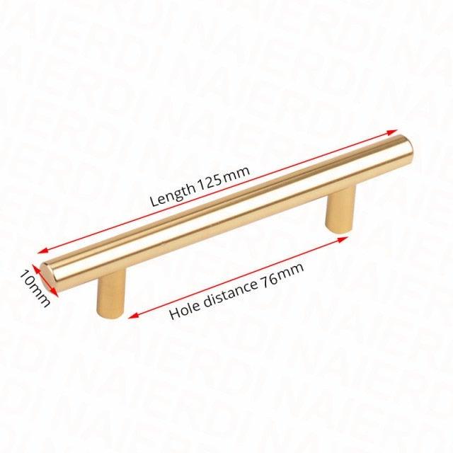Cabinet handle Stevvex, gold brushed stainless steel, 125mm long with 76mm hole spacing, 10mm dia on Tampa Home & Garden Store