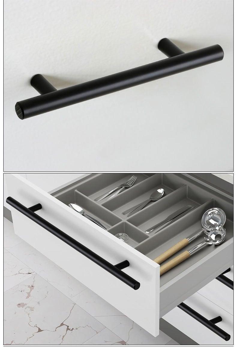 Black brushed stainless steel cylindrical cabinet pull bar handle for drawers and doors on Tampa Home & Garden Store