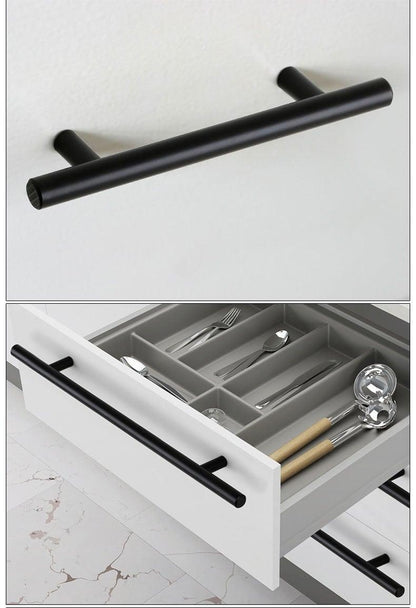 Black brushed stainless steel cylindrical cabinet pull bar handle for drawers and doors on Tampa Home & Garden Store