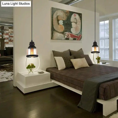 Decorbites industrial black cylinder pendant lighting with clear glass shades, bedroom pair on Tampa Home & Garden Store