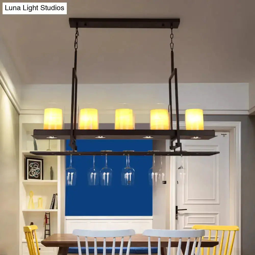 Black Island Light Fixture With Glass Holders
