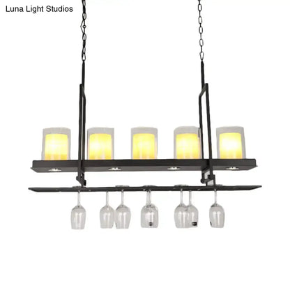 Black Island Light Fixture With Glass Holders