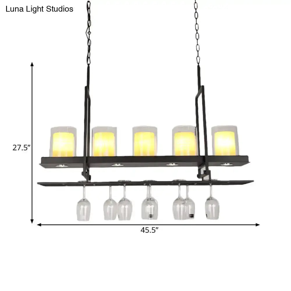 Black Island Light Fixture With Glass Holders