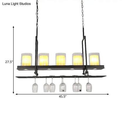 Black Island Light Fixture With Glass Holders