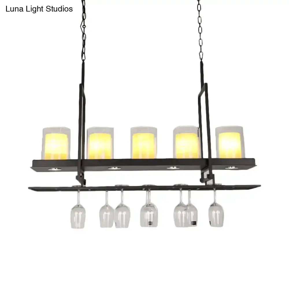 Black Island Light Fixture With Glass Holders