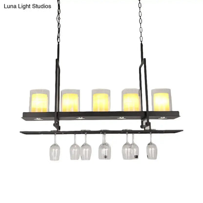 Black Island Light Fixture With Glass Holders