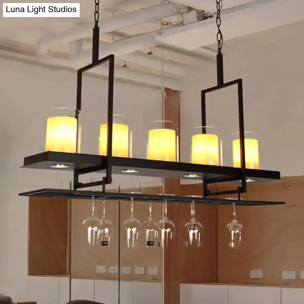 Black Island Light Fixture With Glass Holders