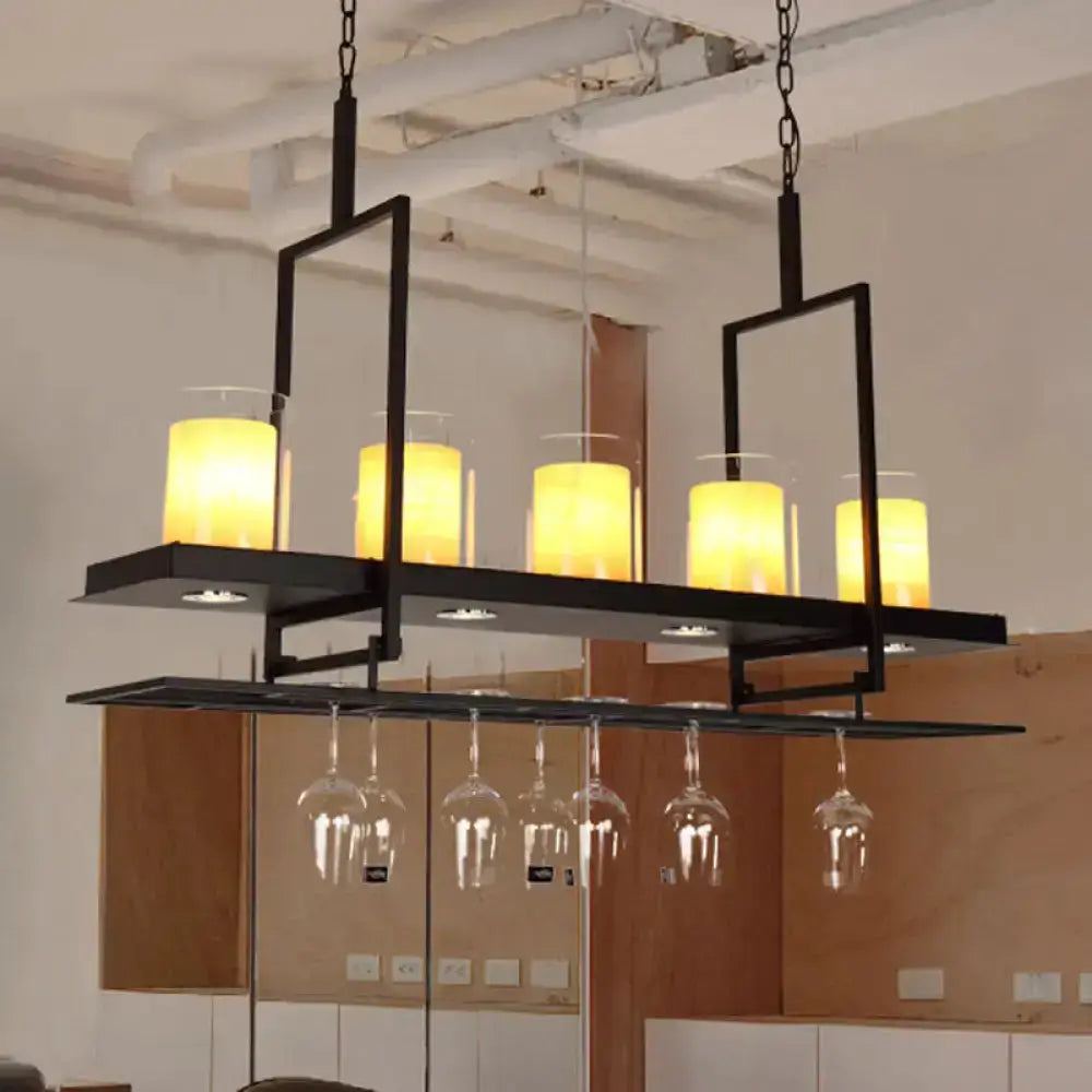 Black Island Light Fixture With Glass Holders