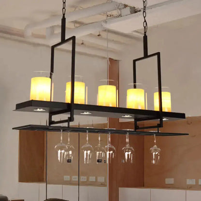 Black Island Light Fixture With Glass Holders