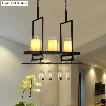 Black Island Light Fixture With Glass Holders