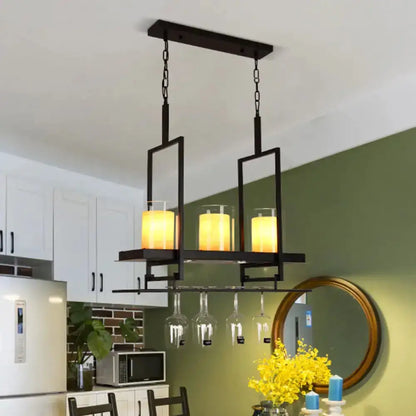 Black Island Light Fixture With Glass Holders