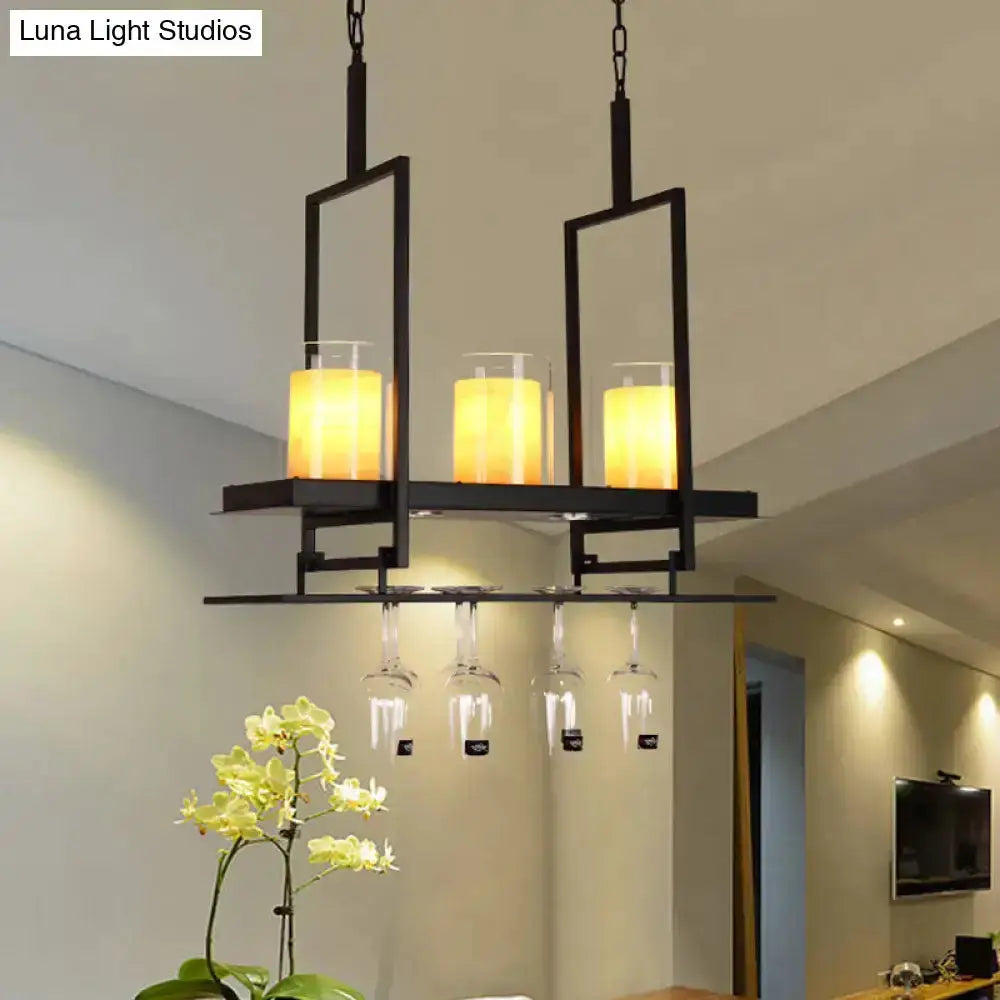 Black Island Light Fixture With Glass Holders