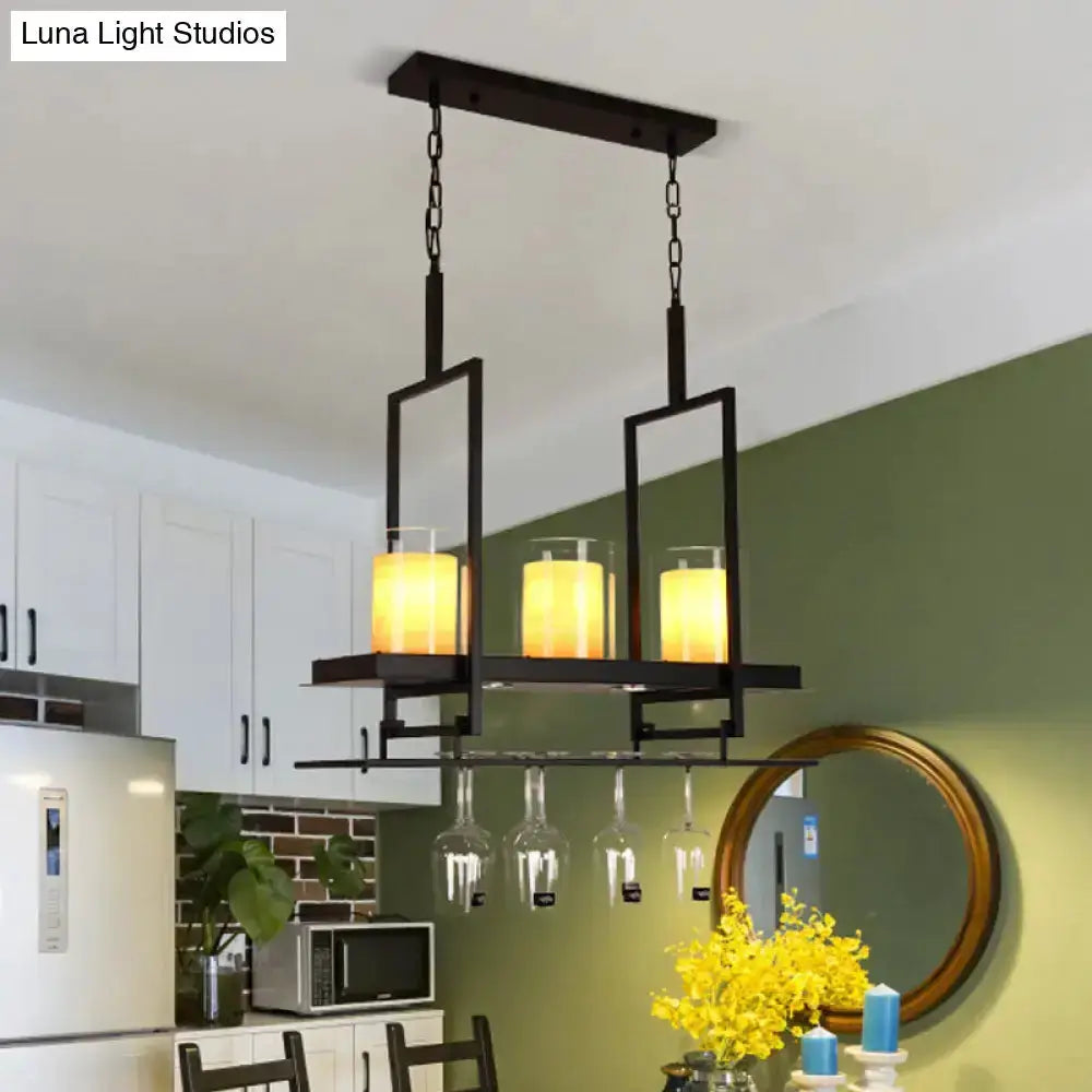 Black Island Light Fixture With Glass Holders