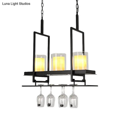 Black Island Light Fixture With Glass Holders