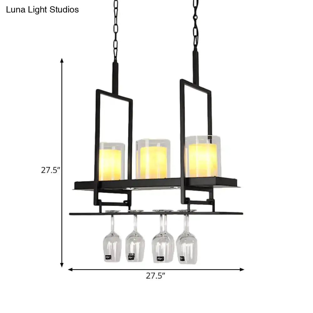 Black Island Light Fixture With Glass Holders