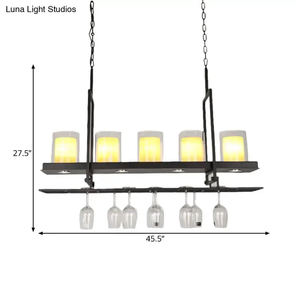 Black Island Light Fixture With Glass Holders