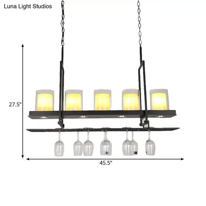 Black Island Light Fixture With Glass Holders