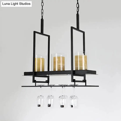 Black Island Light Fixture With Glass Holders