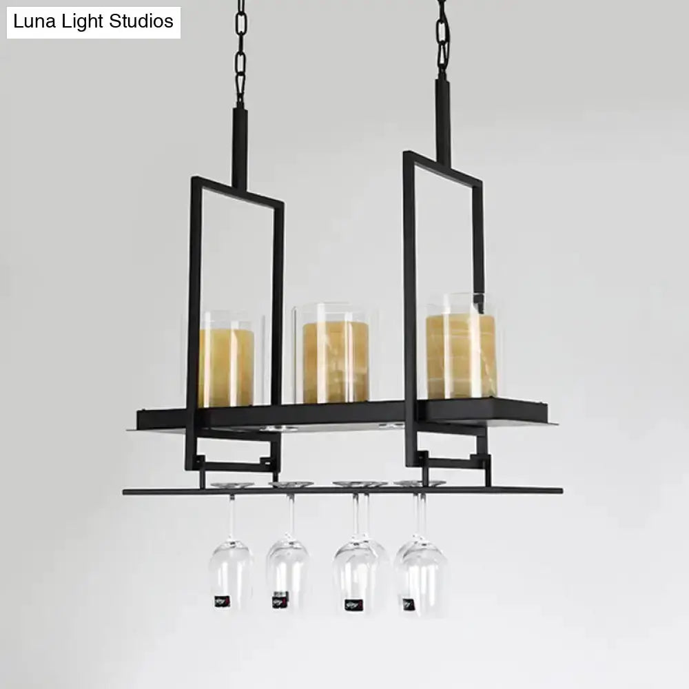 Black Island Light Fixture With Glass Holders