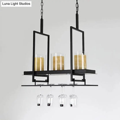 Black Island Light Fixture With Glass Holders
