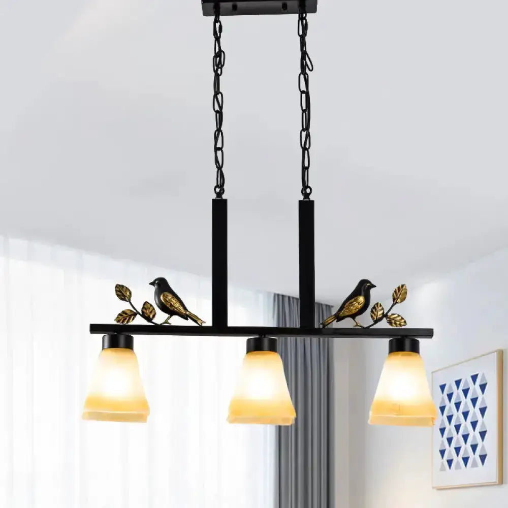 Ornate black & gold island pendant light, 3-light with tan glass shades by Decorbites on Tampa Home & Garden Store