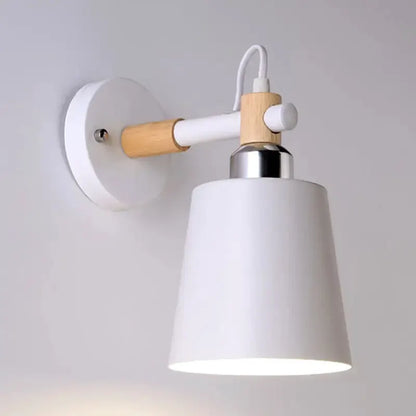 Black Matte Wall Lamp With Empire Shade Wood Arm