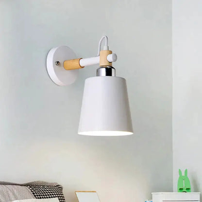 Black Matte Wall Lamp With Empire Shade Wood Arm