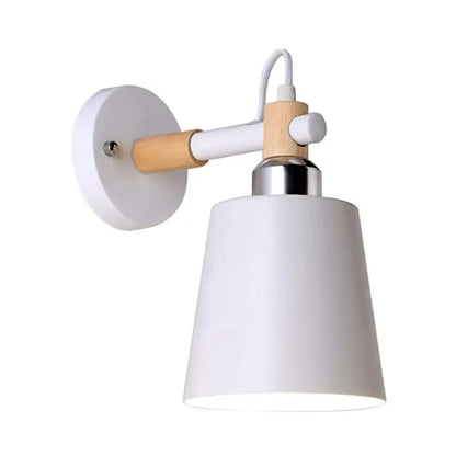 Black Matte Wall Lamp With Empire Shade Wood Arm