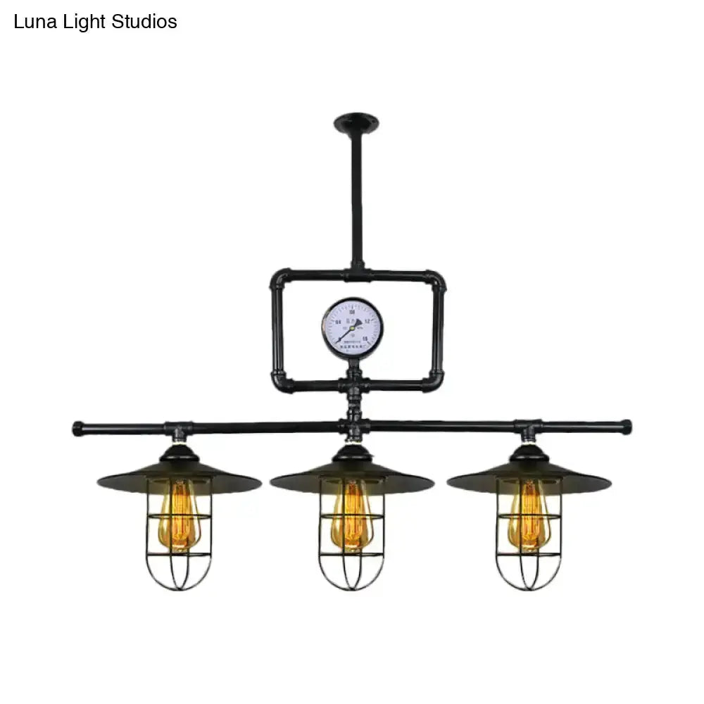 Industrial antiqued black pipe pendant lamp with clock and three Edison bulbs on Tampa Home & Garden Store