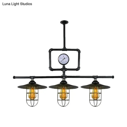 Industrial antiqued black pipe pendant lamp with clock and three Edison bulbs on Tampa Home & Garden Store