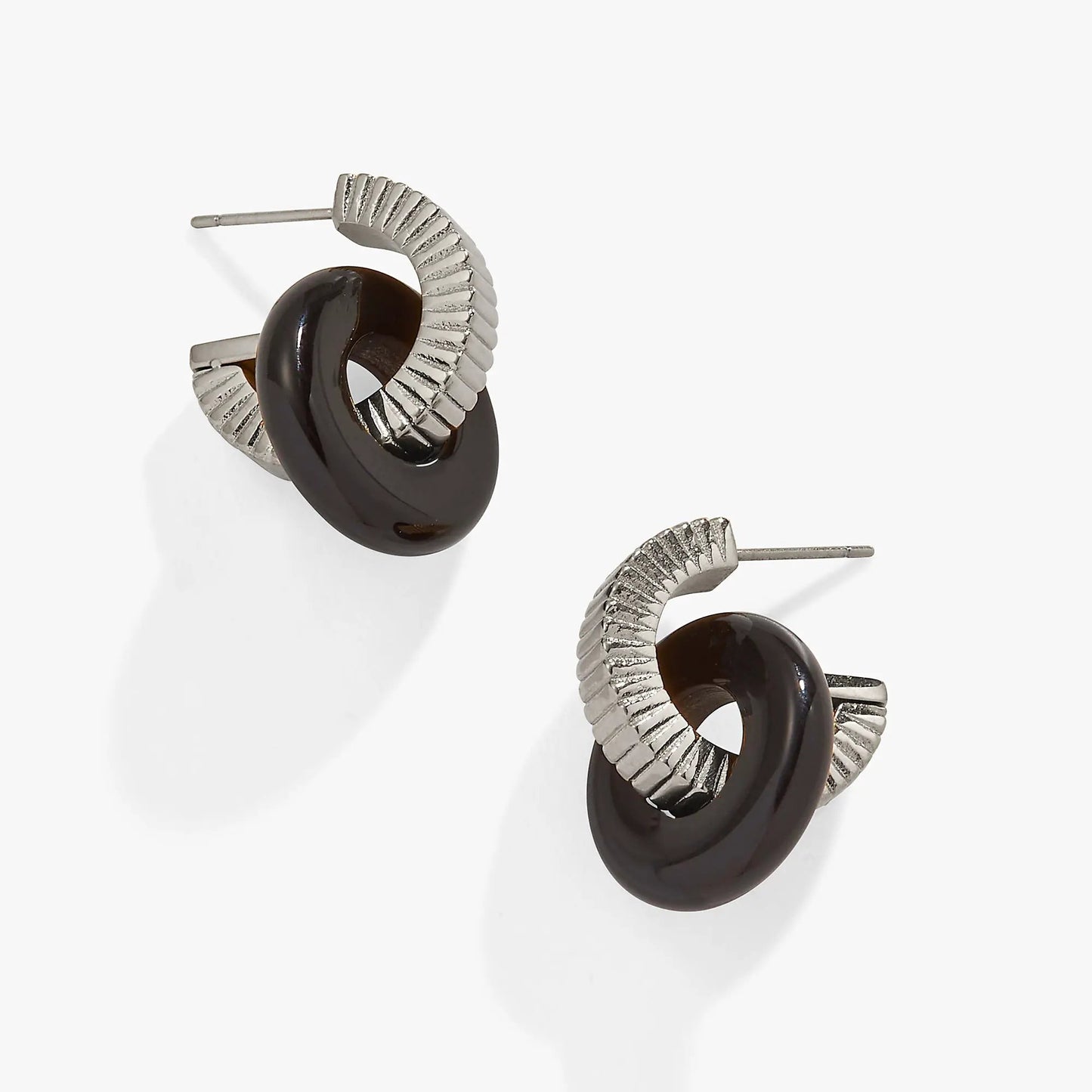 Black Onyx Textured Earrings with Charms