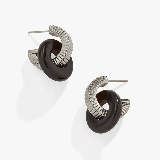 Earrings Black Onyx Textured by ALEX AND ANI, silver-toned hoop with dark onyx stone, set of 2 on Tampa Home & Garden Store