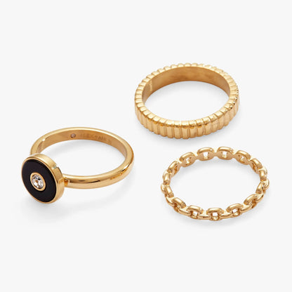 Black Onyx Textured Ring Set of 3 Statement
