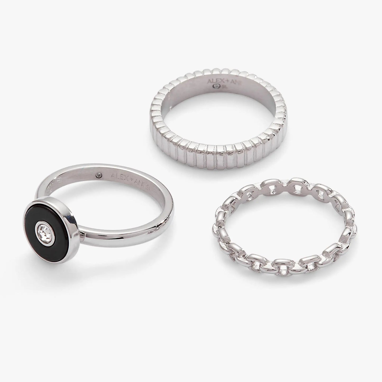 Black Onyx Textured Ring Set of 3 Statement