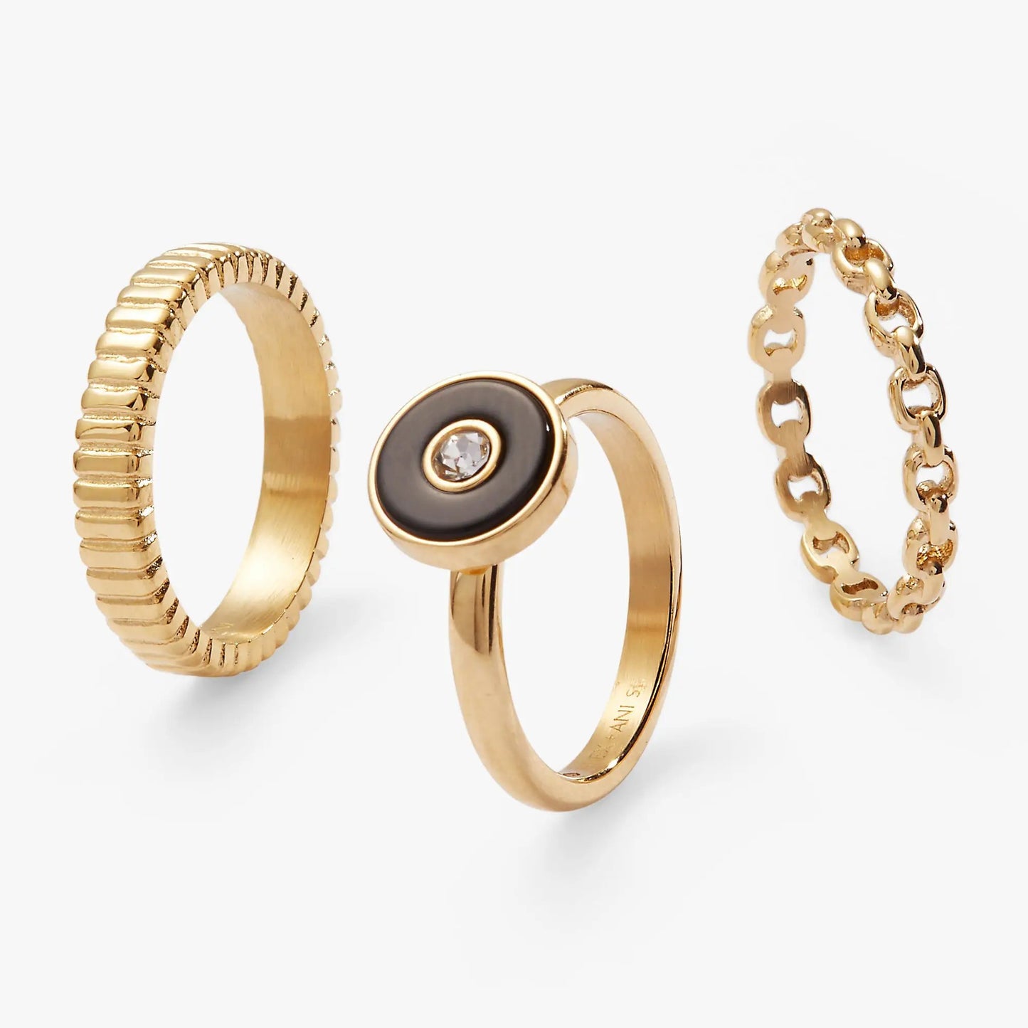 Black Onyx Textured Ring Set of 3 Statement