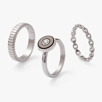 Black Onyx Textured Ring Set of 3 Statement