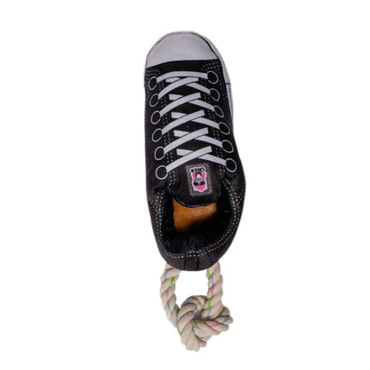 Jouet pour chien en peluche Squeaky Comfort Sneaker – avec compartiment à friandises, sûr et durable – Noir