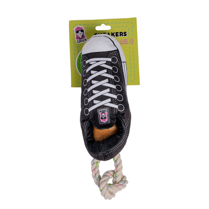 Jouet pour chien en peluche Squeaky Comfort Sneaker – avec compartiment à friandises, sûr et durable – Noir