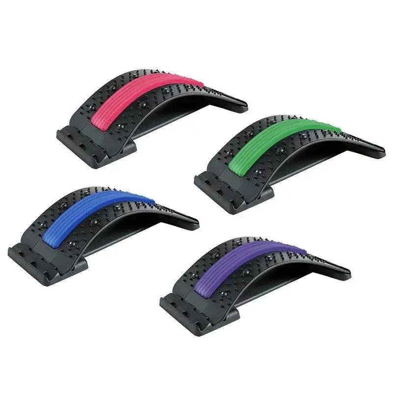 Stevvex back stretcher device set of four massagers with pink blue green purple bands on Tampa Home & Garden Store