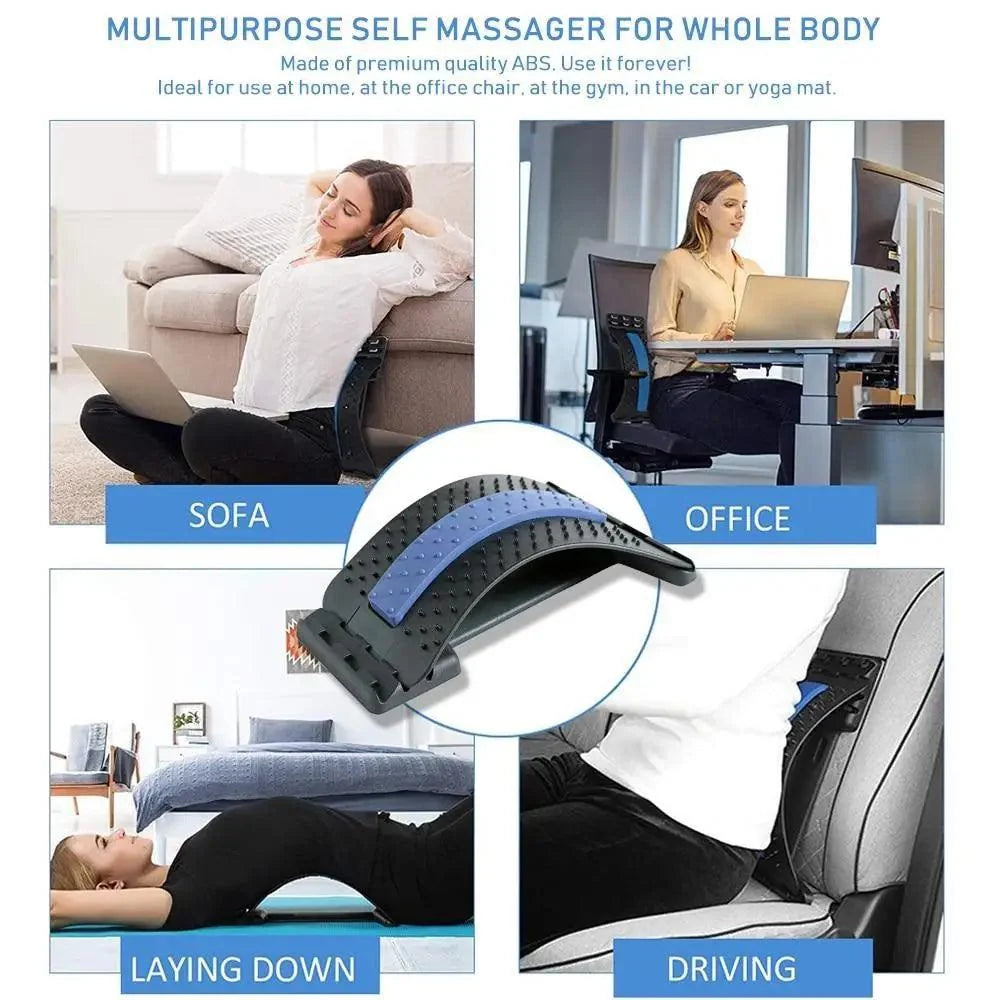 Stevvex Black Purple Back Stretching Massager with blue straps, stretcher for sofa and office on Tampa Home & Garden Store