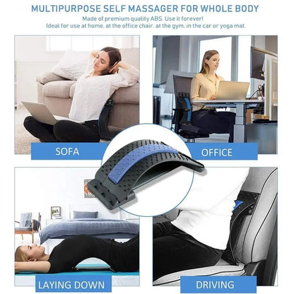 Stevvex Black Purple Back Stretching Massager with blue straps, stretcher for sofa and office on Tampa Home & Garden Store