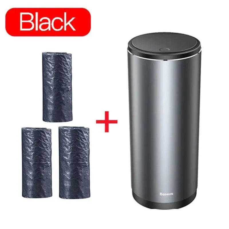 Black car trash can with 3 liner bags, stainless steel finish, by Stevvex on Tampa Home & Garden Store