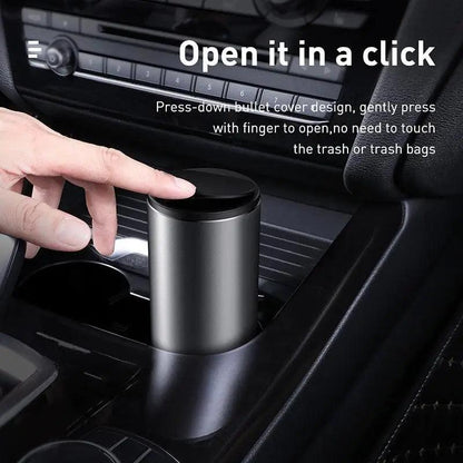 Black stainless steel car trash bin with lid, compact Stevvex STIL548LAK for center console on Tampa Home & Garden Store