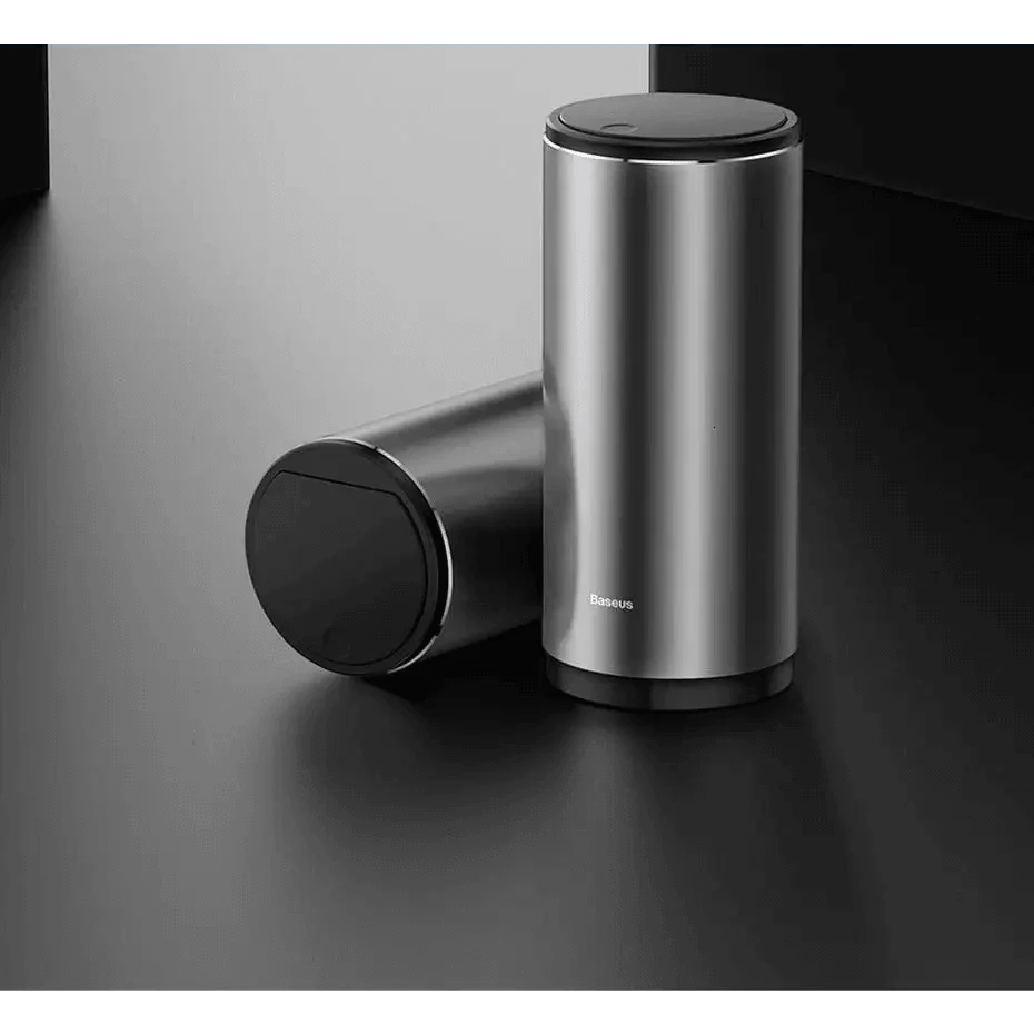 Baseus stainless steel car trash cans with black lids, compact vehicle waste bins on Tampa Home & Garden Store